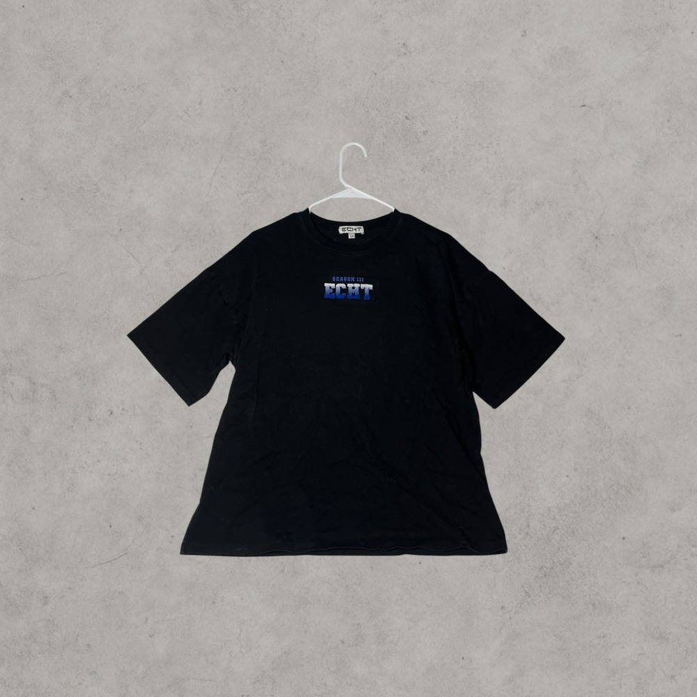 ECHT Season III Mens Oversized T-Shirt Black Blue Gradient Logo Size M